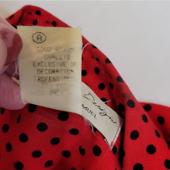 VINTAGE 80s red‎ and black polka dot long sleeve modest midi dress M - Picture 5 of 10